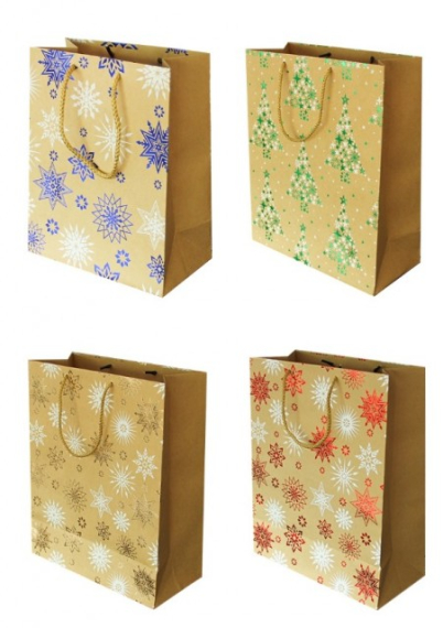 Фото - Пакет паперовий 26х32х12 см, диз. GB-2073,GB-2074,GB-2075,GB-2076 крафт, фольга НГ 59525