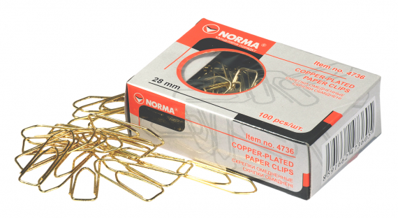 Фото - Скрiпки, 28мм, 100шт., 'човник', омідн., 4736, NORMA 37210 Фото - Скрiпки, 28мм, 100шт., 'човник', омідн., 4736, NORMA 37210