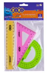 Комплект: лінійка 15см, косинець, транспортир, неонового кольору, прозорі, SMART Line