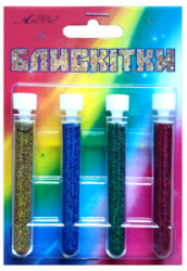 Фото - Блискітки НАБіР  5  2гр. 4шт. ГОЛогр.- зол+срібло+зел+черв.  А-974  1/12 35700