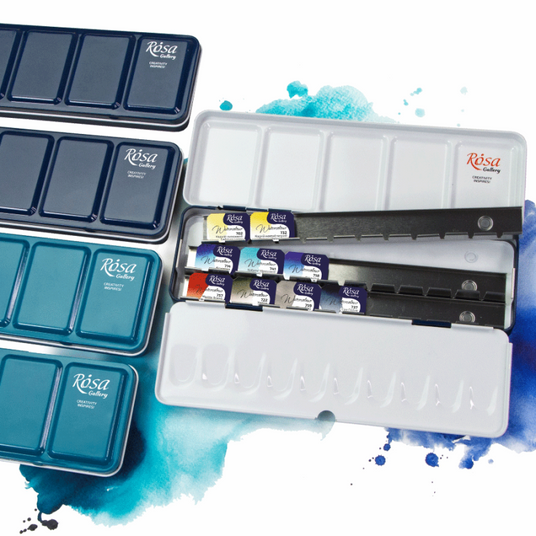 Фото - Пенал для акварельних фарб металевий, Бірюза, 21 кювета, ROSA Gallery 63316 Фото - Пенал для акварельних фарб металевий, Бірюза, 21 кювета, ROSA Gallery 63316