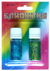 Блискітки НАБіР 28  7гр. 2шт. бірюза гол.+зелен.св.гол.  А-998    1/12