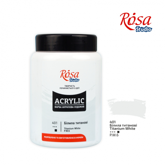 Фото - Фарба акрилова, 400 мл, Білила титанові, ROSA Studio 30356