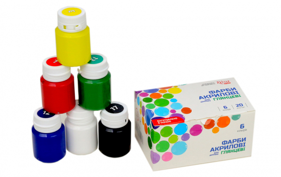 Фото - Набір акрилових фарб для декору, глянцевий, 6 кол.*20 мл, ROSA TALENT 30354 Фото - Набір акрилових фарб для декору, глянцевий, 6 кол.*20 мл, ROSA TALENT 30354