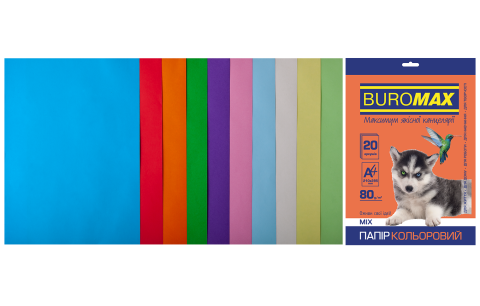 Фото - Набір кольорового паперу А4, 80г/м2, PASTEL+INTENSIV, 10цв., 20л. 63813