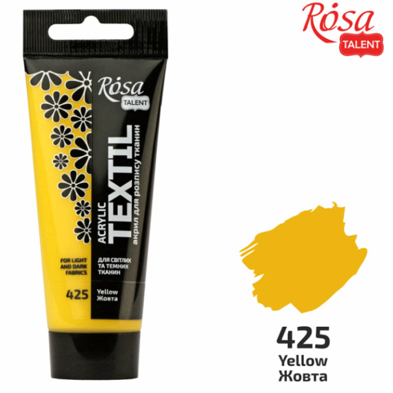 Фото - Фарба акрилова для тканин, Жовта, 60мл, ROSA TALENT 58728 Фото - Фарба акрилова для тканин, Жовта, 60мл, ROSA TALENT 58728
