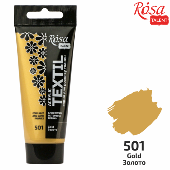 Фото - Фарба акрилова для тканин, Золото, 60мл, ROSA TALENT 58732 Фото - Фарба акрилова для тканин, Золото, 60мл, ROSA TALENT 58732